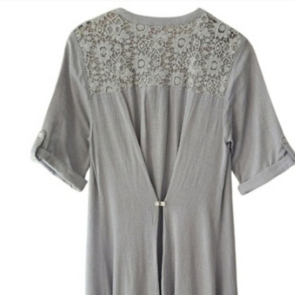 April Cornell Light Gray Lace-Trim Button-Front Maxi Dress - Picture 4 of 8